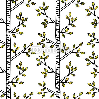 Birches. Trees, branches, leaves. Seamless vector pattern (background).