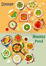 Healthy lunch and dinner food icon set design