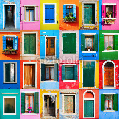 Collage von Türen und Fenstern aus Burano