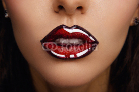 Naklejki Woman lips with glossy lipstick. Comic style