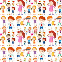 Naklejki Seamless background design with kid characters