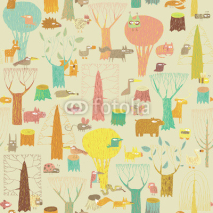 Obrazy i plakaty Grunge Woodland Animals seamless pattern
