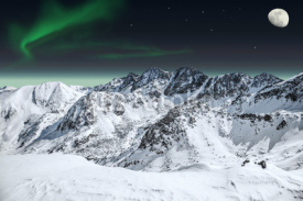 Fototapety Aurora and moon in mountains