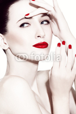 brunette with red lipstick