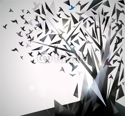 Abstract Tree with origami birds.