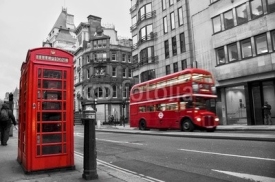 Obrazy i plakaty Cabine téléphonique et bus rouges à Londres (UK)