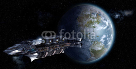 Naklejki Alien mothership or spacelab leaving Earth