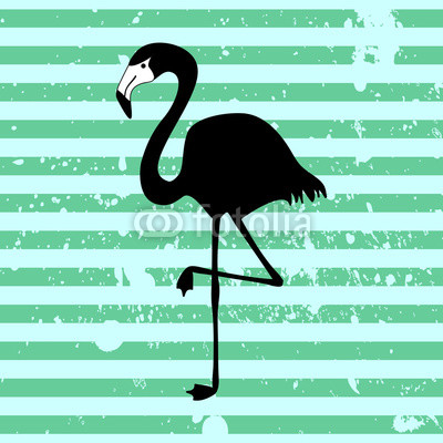 Flamingo silhouette on stripey background