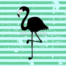Obrazy i plakaty Flamingo silhouette on stripey background