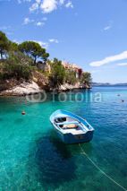 Fototapety Old Rowboat Moored in Cala Fornells, Majorca