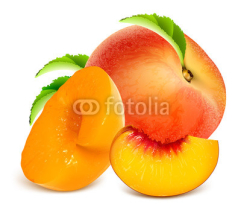 Ripe peaches. Whole and slices