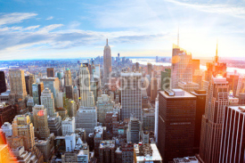 Fototapety Aerial view of Manhattan skyline at sunset, New York City