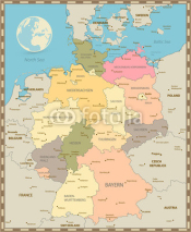 Old vintage color map of Germany