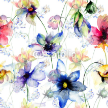 Fototapety Seamless pattern with Decorative summer flowers
