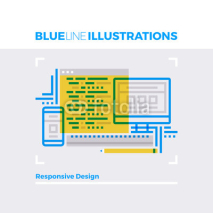 Responsive Design Blue Line Illustration.