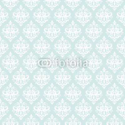 Damask seamless pattern background in pastel blue.