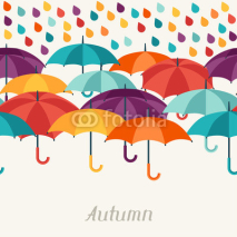 Naklejki Autumn background with umbrellas in flat design style.