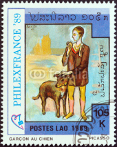 Fototapety Boy with Dog by Picasso (Laos 1989)