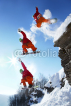 Fototapety The whole jump of Snowboarder from the rock in mountains