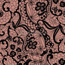 Fototapety Lace seamless pattern with flowers on beige background