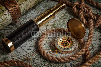 Nautical background with a navigation tools