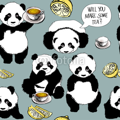 Panda has a cold / Seamless funny pattern