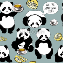 Obrazy i plakaty Panda has a cold / Seamless funny pattern