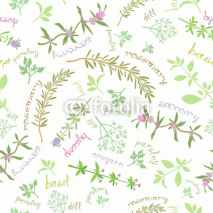 Fototapety Seamless Pattern With Aromatic Herbs And Cute Titles