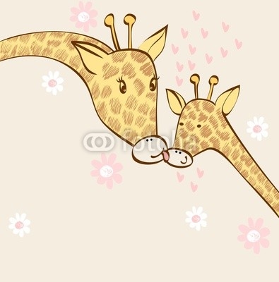 baby giraffe and mom. Hand drawn illustration.