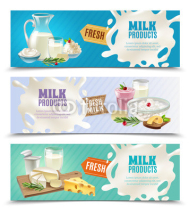 Dairy Products Horizontal Banners Set