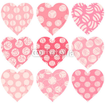 Modern pink hearts with dots, scribbles and texture 