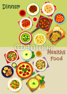 Lunch menu dishes icon set for food theme design
