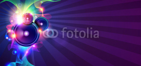 Fototapety Disco Music Background With Sound Waves And Speakers
