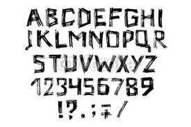 Naklejki Hand drawn highlighter font. Modern lettering. Grunge style alphabet and figures. Vector illustration
