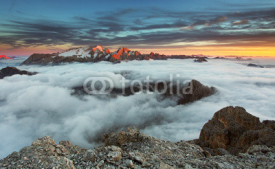 Naklejki Mountain Marmolada at sunset in Italy alps dolomites