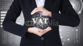 Fototapety Business women holding posts in VAT. Can be used in advertising.