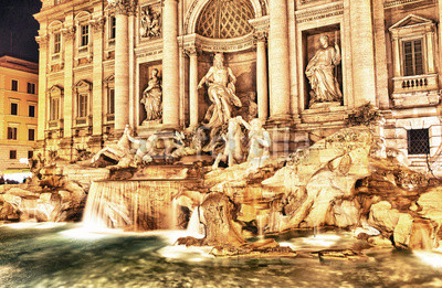 Wonderful night colors of Trevi Fountain - Rome, Italy