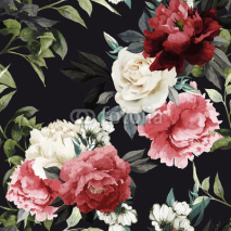 Fototapety Seamless floral pattern with roses, watercolor. Vector illustrat