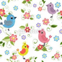 Obrazy i plakaty Texture seamless bird and flowers