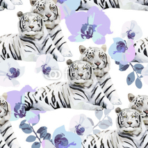 Fototapety a pair of white tigers and flowers