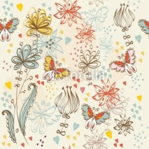 Naklejki Flowers fantasy. Cute floral seamless pattern .