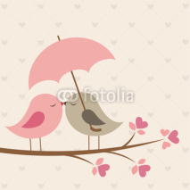 Obrazy i plakaty Birds under umbrella. Romantic card
