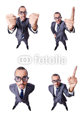 Funny nerd businessman isolated on white