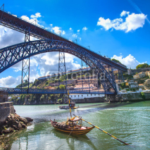 Fototapety Oporto or Porto skyline, Douro river, boats and bridge. Portugal
