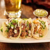 Fototapety authentic mexican barbacoa, carnitas and chicken tacos
