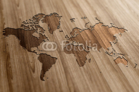 Naklejki World Map on Wooden Background