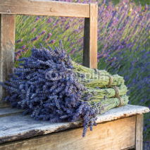 Naklejki Bouquets on lavenders on a old bench