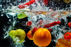 Naklejki Various Fruit Splash on water