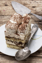 Naklejki serving coffee cream cake called tiramisu