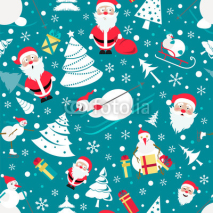 Naklejki Christmas seamless pattern. Colour flat  design with Santa Claus